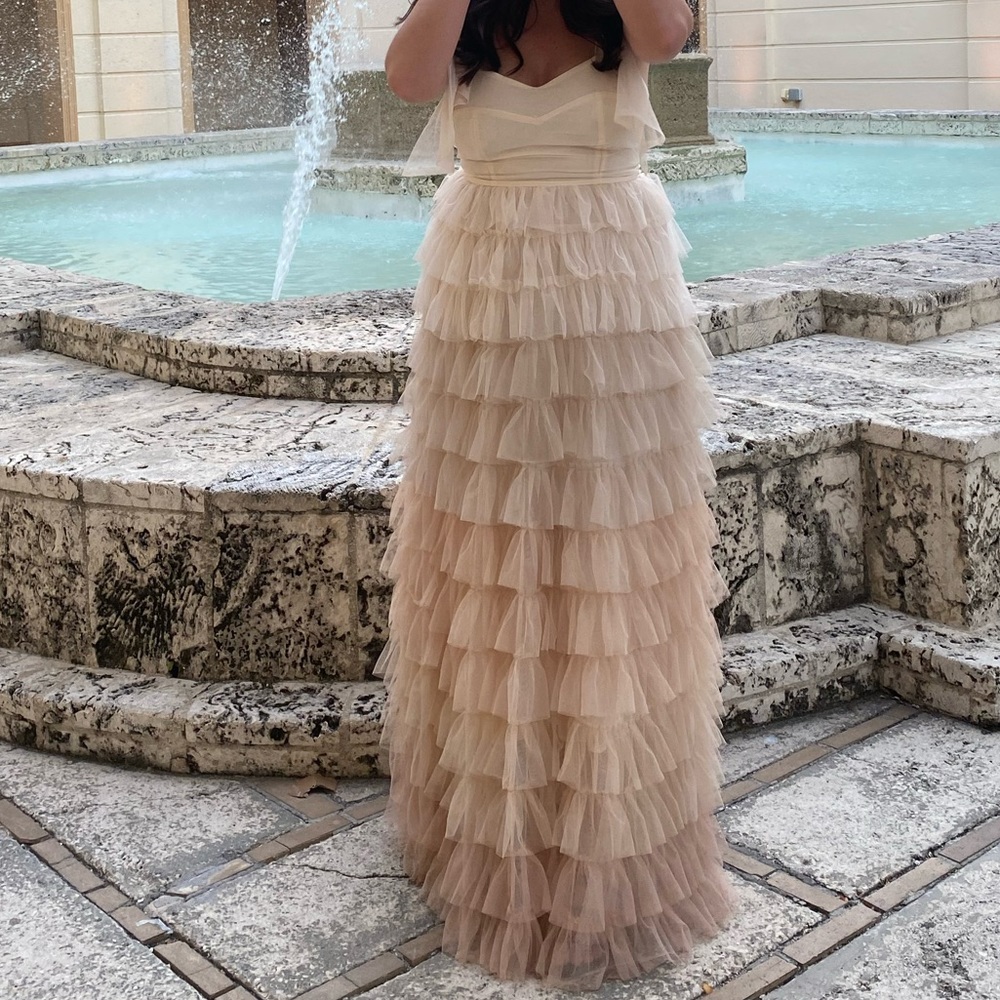 Shop Red Dress Aura Ruffle Gown